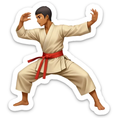 Cinematic Realistic Kung Fu Action Emoji, depicted as an epic martial arts scene with a master executing a precise move in traditional attire, rendered with fluid motion and vibrant textures under dramatic high-contrast lighting. sticker