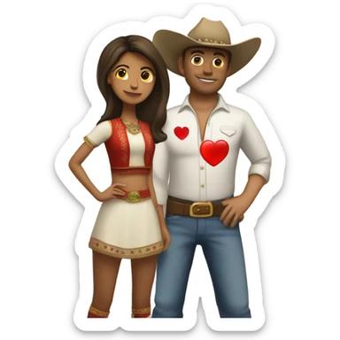 white Cowboy holding heart with desi girl full body sticker