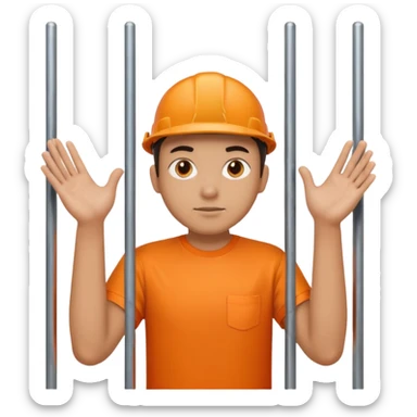 prisoner with orange shirt, many metal bars in front of him and he touches the bars sticker