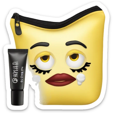 Yellow make up bag with lip gloss and mascara sticker