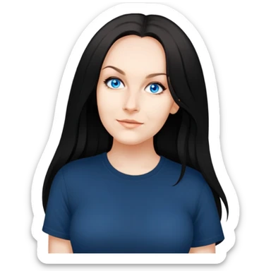 female, wearing black tshirt, long black hair sticker