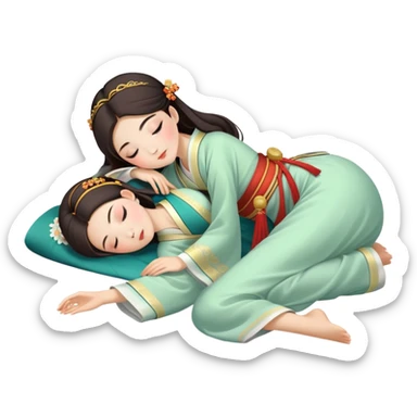 Beautiful girl in Hanfu lying on the ground sleeping sticker