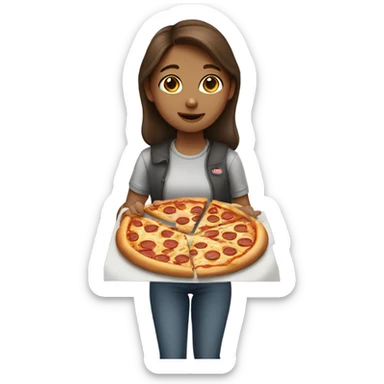 Girl with brown hair eating a pizza  sticker