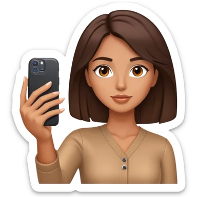 Brunette influencer woman taking selfie sticker