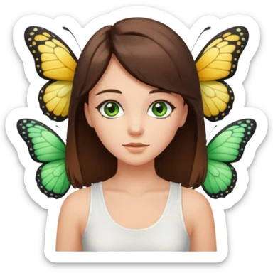 girls with long brown hair, green eyes, a white tank top, and a butterfly haircutbrunette girl with green eyes sticker