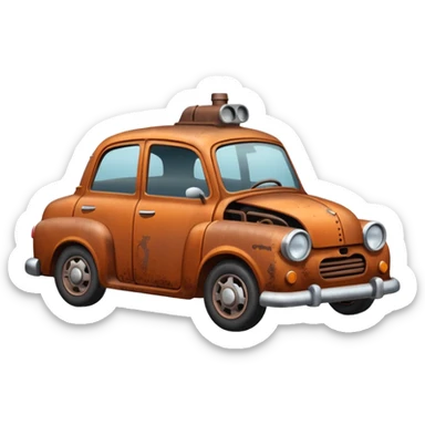 a broken car with steam coming from below the bonnet side view sticker