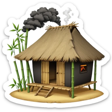 bamboo hut with volcano in the back sticker