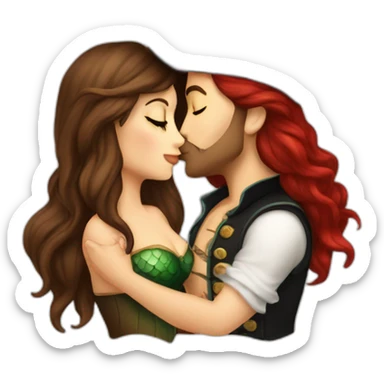 Brown haired mermaid and woman pirate kissing sticker
