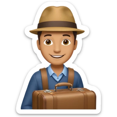 a man leaving bring suitcase sticker