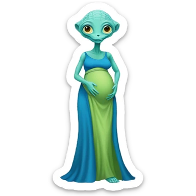Pregnant Reptilian alien woman, full body in blue dress sticker
