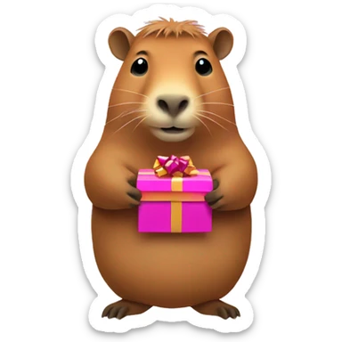 Capybara holding a gift sticker