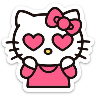 in love Hello Kitty emoticon, pink and white girly aesthetic, icon style sticker