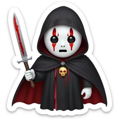 make a ghost face emoji with a cloak on and a bloody knife from the movie scream sticker