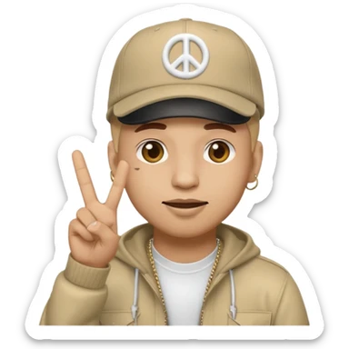 rapper emoji throwing up peace sign, wearing a cap sticker