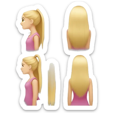 a girl with long blonde hair, view from behind, her long hair are measured with the measuring tape sticker