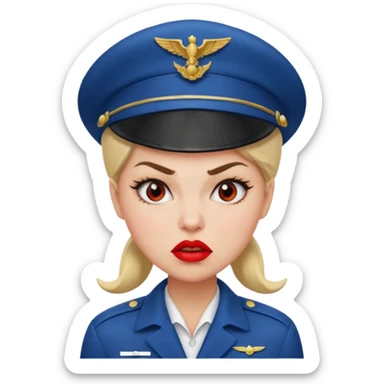 сгенерируй фото женщину с шапкой пилоткой стюардессы и злая  sticker