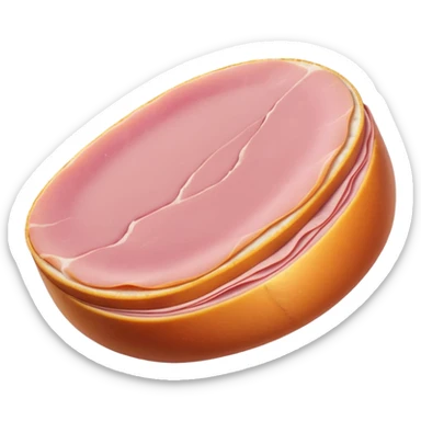 turkey ham, one or two thin curved slices, pale pink, smooth uniform, clean edges, moist, lean, delicately folded, soft translucent color, no fat marbling, no bread, cheese, packaging, or faces, clean 3D, soft shadows, transparent background, emoji scale sticker