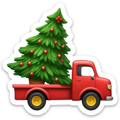 Little red truck hauling a Christmas tree sticker