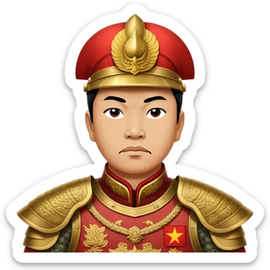 Trần Hưng Đạo – Cinematic Realistic Portrait of Trần Hưng Đạo, depicted as a revered Vietnamese general in traditional armor with a determined gaze, rendered with intricate historical textures and dynamic lighting that highlights his legendary martial spirit and leadership. sticker