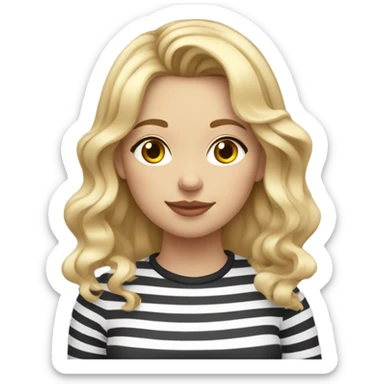 Blond girl with bangs/middlepart bangs and wavy hair, in her 20s striped shirt sipping tea sticker