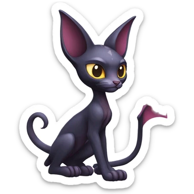 Black edgy Noivern-Litten-Sphynx-Lykoi-Caracal-Fakemon with big bat ears full-body sticker