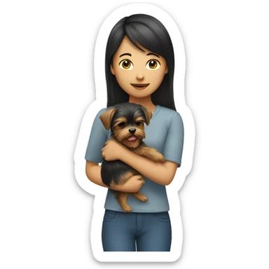 Asian girl holding Yorkshire terrier  sticker