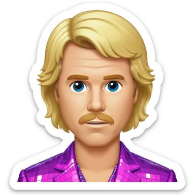 will ferrel realistic, with long blonde straight hair, disco outfit sticker