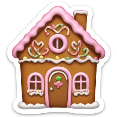 A gingerbread house with a baby pink bow sticker