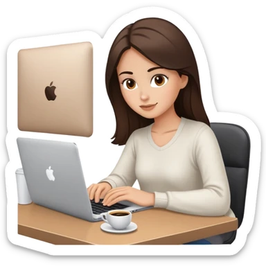 white brunette girl with laptop and coffee sitting at desk sticker