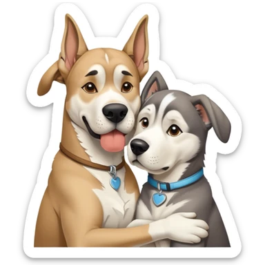 tan Great Dane cuddling a jusky sticker