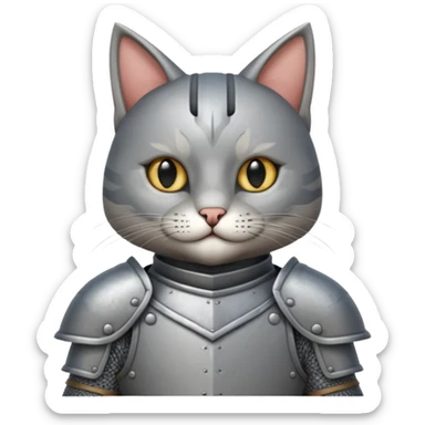 Crea un gato atigrado con armadura medieval sticker