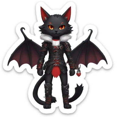 cool edgy elegant beautiful black punk red fantasy nargacuga-bat-cat-Fakemon collar harness warrior full body sticker