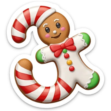 gingerbread cookie in candy cane shape sticker