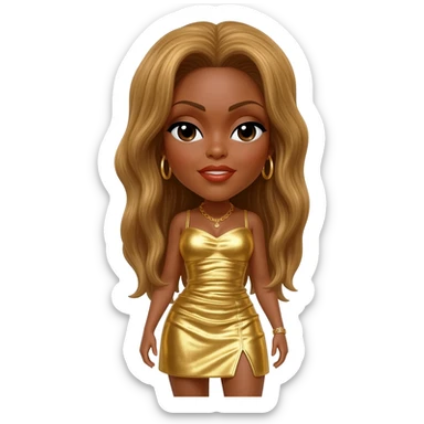 Tina Turner with long golden brown hair, gold metallic short dress sticker