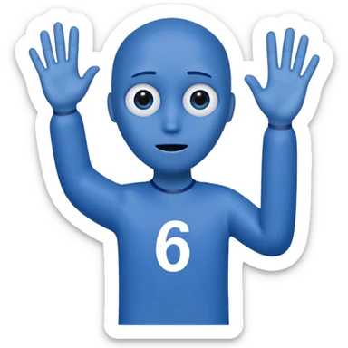 an annoying person saying "6 7" every second waving their hands, and their body is just the letters 6 and 7. they are blue. their eyes are at the top of the 7 and the hole in the 6.the have black legs and arms, but their hands are white. sticker