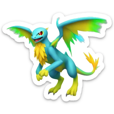 Colorful Neon Colors Flying Fakémon-Pokémon-Creature Full Body sticker