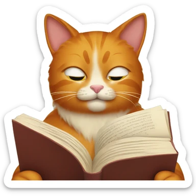 ginger cat reading a book of rules sticker