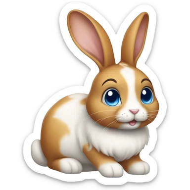 cute caramel and white rabbit, long ears up with blue eyes  sticker
