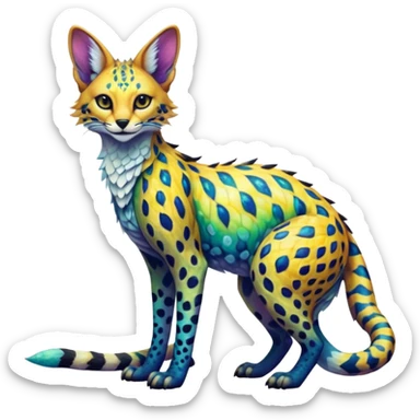 Epic scaley scaled iridescent complex detailed realistic aesthetic-scenic-Fakémon-Trico-Sergal-Serval-Vernid-creature sticker