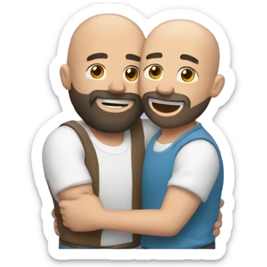 Two guys hugging, one is bald with black beard and the other guy have brown hair sticker