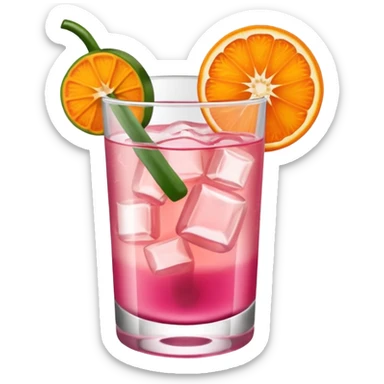 Pink drinks in short glasses with orange slice on the edge of cup and jalapeno floating inside with a Tajín rim sticker