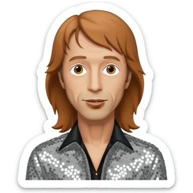 Robin Gibb from Bee Gees with light grey sequin outfit, long auburn hair sticker