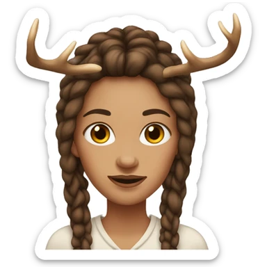 Portrait. Woman has deer antlers, Long brown dreadlocks. Her skin-tone is pale sticker