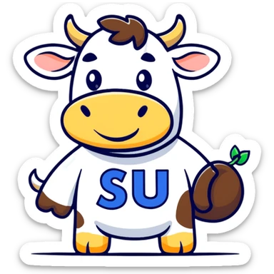 cow wearing a t-shirt that says SJSU sticker