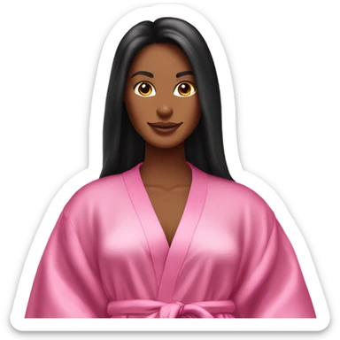 Tanned woman with long black hair wearing a silk pink Victoria’s Secret robe sticker