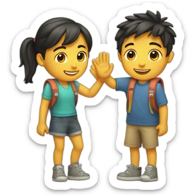 Boys and girl high five sticker