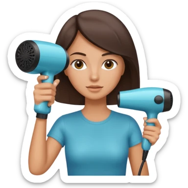 brunette bob girl hair stylist holding a hair dryer sticker