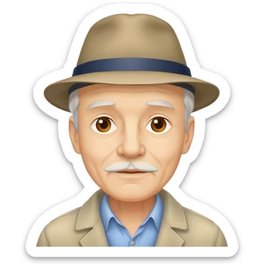 Older French man with nice taste, wearing a hat sticker