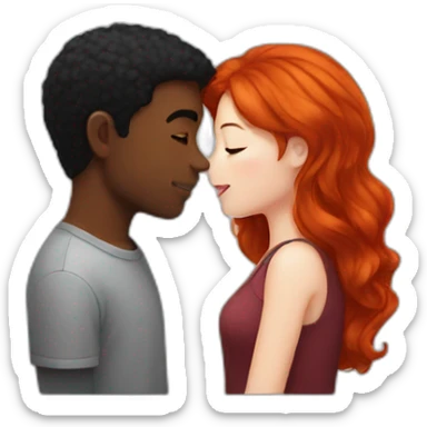 red head girl kissing a black hair guy sticker
