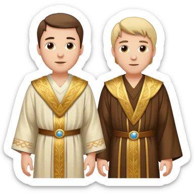 two white biblical men standing next to each other sticker